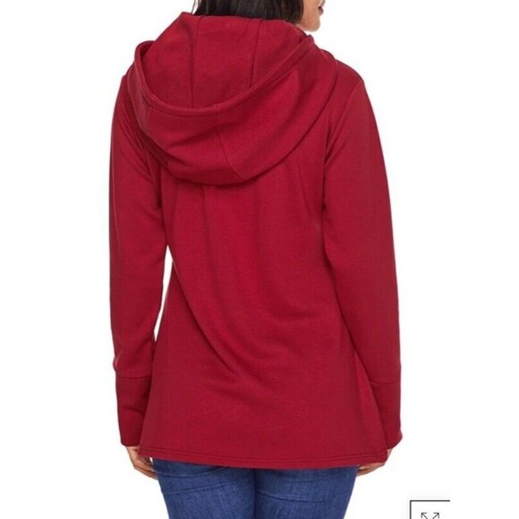 Pullover Hoodie Long Sleeves Casual Asymmetric Hem Top Women’s Sz M , Deep Red - Picture 7 of 12
